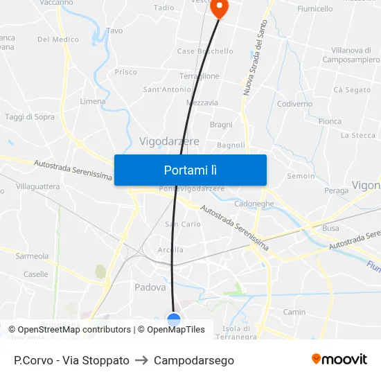 P.Corvo - Via Stoppato to Campodarsego map