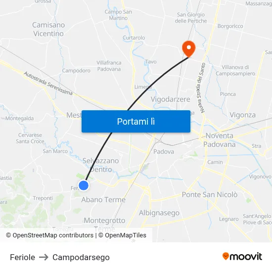 Feriole to Campodarsego map