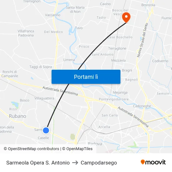 Sarmeola Opera S. Antonio to Campodarsego map