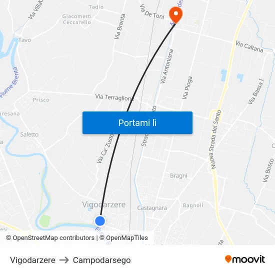 Vigodarzere to Campodarsego map