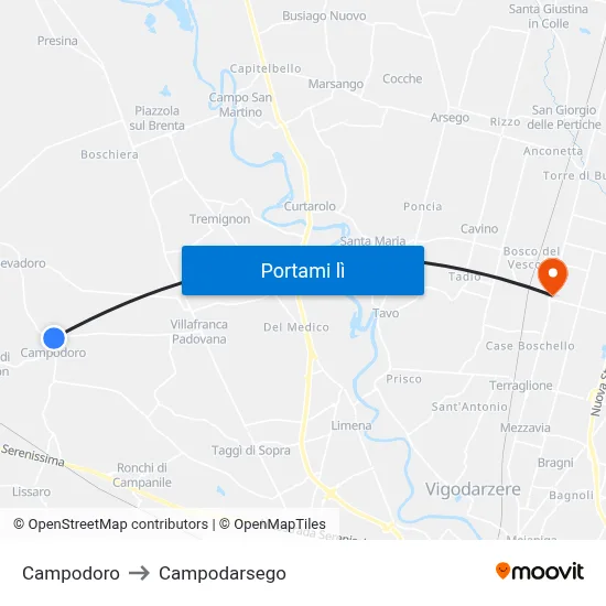 Campodoro to Campodarsego map