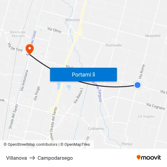 Villanova to Campodarsego map