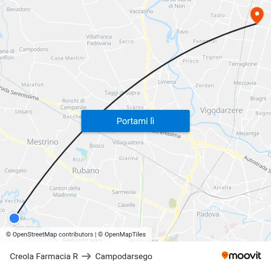 Creola Farmacia R to Campodarsego map