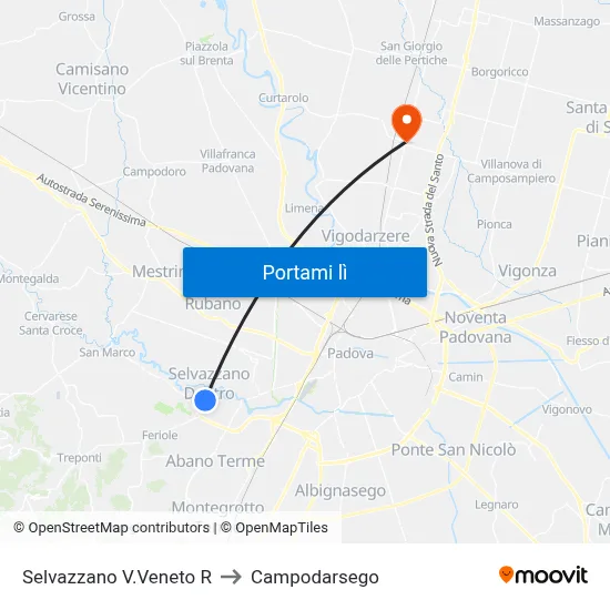 Selvazzano V.Veneto R to Campodarsego map