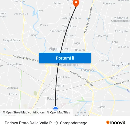 Padova Prato Della Valle R to Campodarsego map