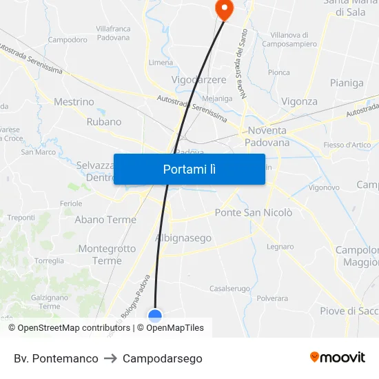 Bv. Pontemanco to Campodarsego map