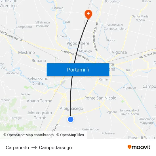 Carpanedo to Campodarsego map