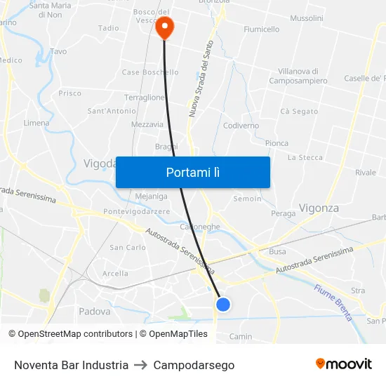 Noventa Bar Industria to Campodarsego map