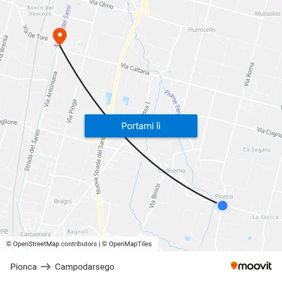 Pionca to Campodarsego map