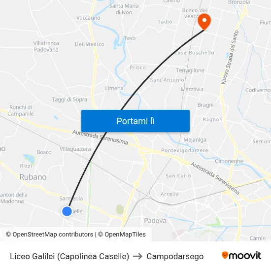 Liceo Galilei (Capolinea Caselle) to Campodarsego map