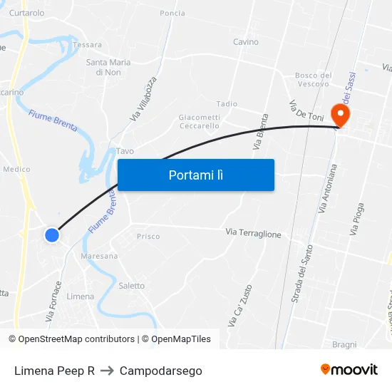 Limena Peep R to Campodarsego map