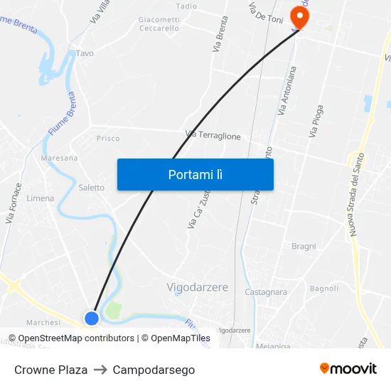 Crowne Plaza to Campodarsego map