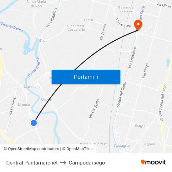 Central Pantamarchet to Campodarsego map