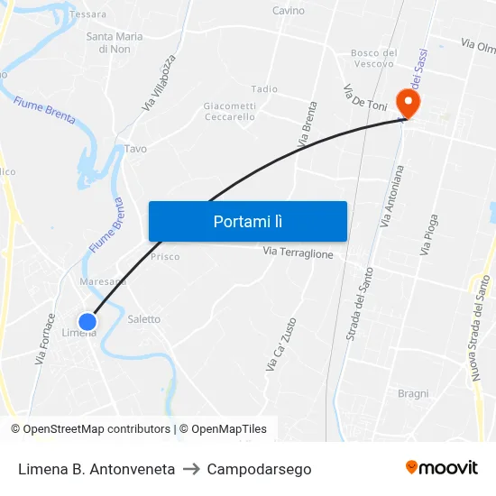Limena B. Antonveneta to Campodarsego map