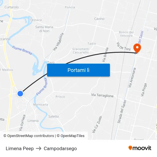 Limena Peep to Campodarsego map