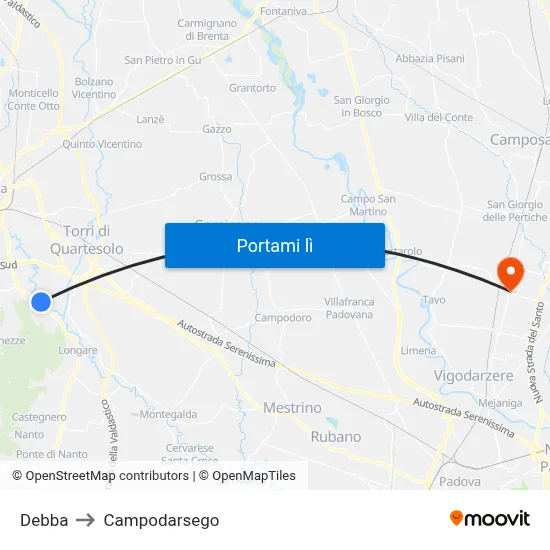 Debba to Campodarsego map