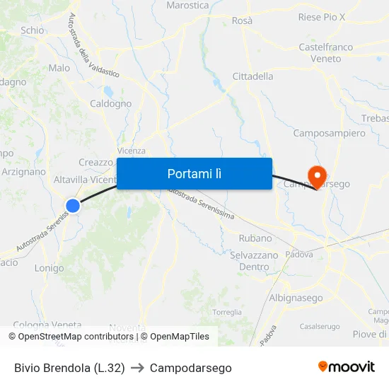 Bivio Brendola (L.32) to Campodarsego map