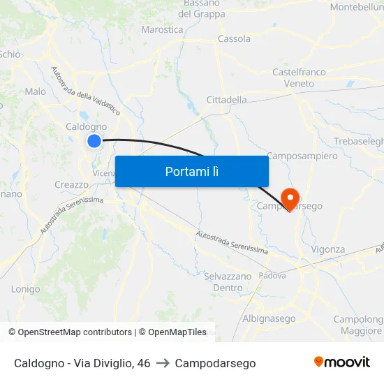 Caldogno - Via Diviglio, 46 to Campodarsego map