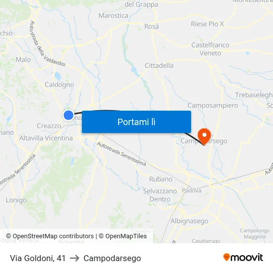 Via Goldoni, 41 to Campodarsego map