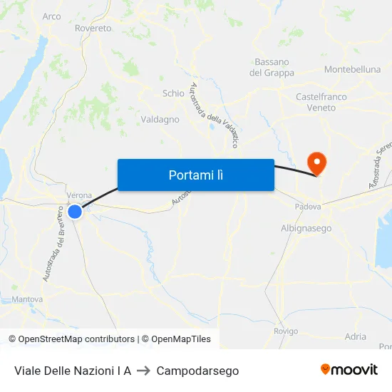 Viale Delle Nazioni I A to Campodarsego map