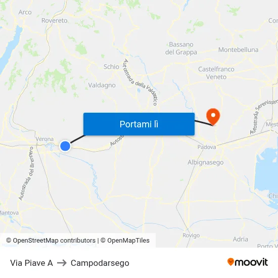 Via Piave A to Campodarsego map