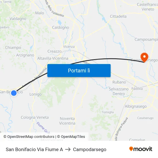 San Bonifacio Via Fiume A to Campodarsego map