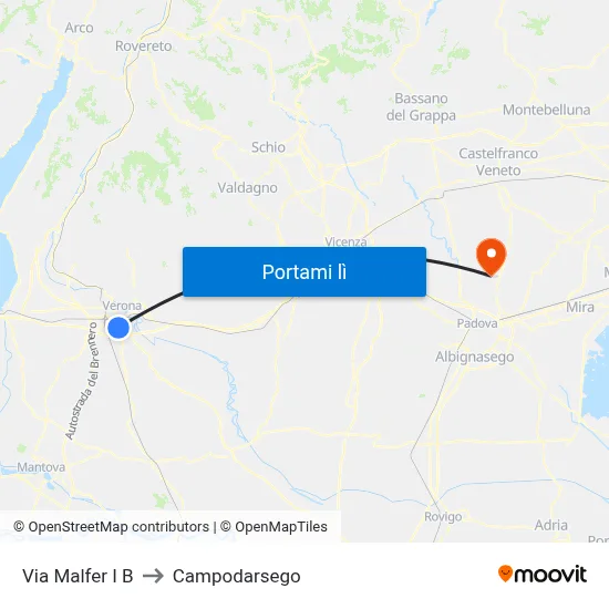 Via Malfer I B to Campodarsego map