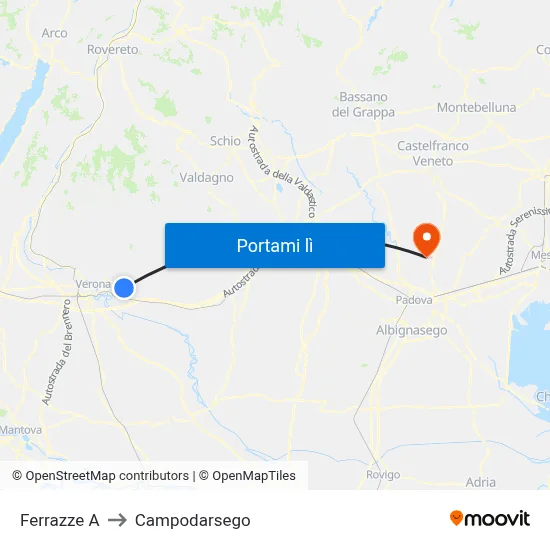 Ferrazze A to Campodarsego map
