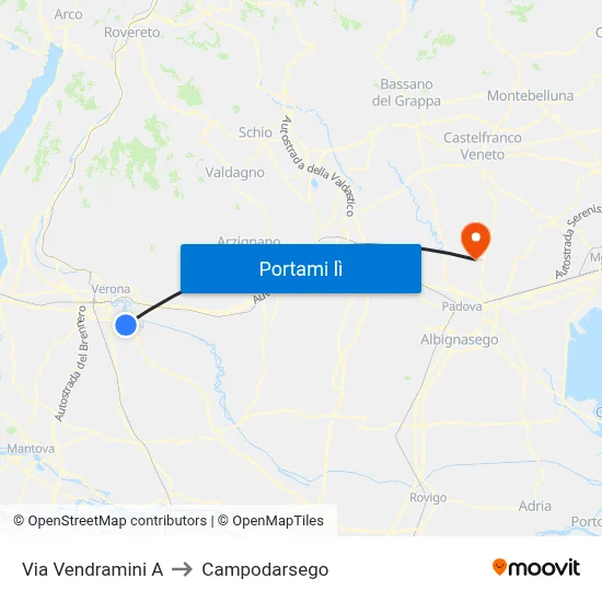 Via Vendramini A to Campodarsego map