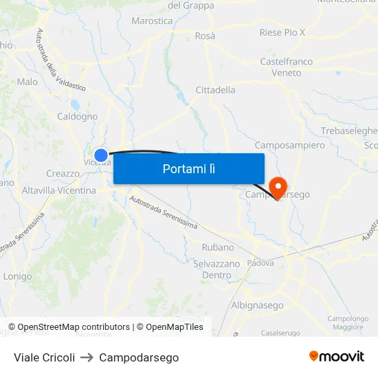 Viale Cricoli to Campodarsego map