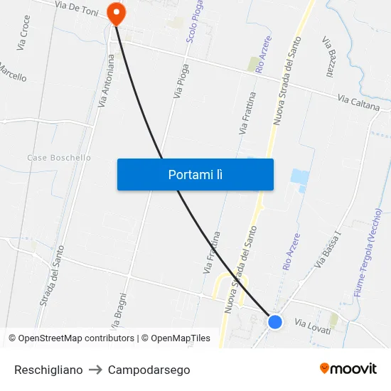Reschigliano to Campodarsego map