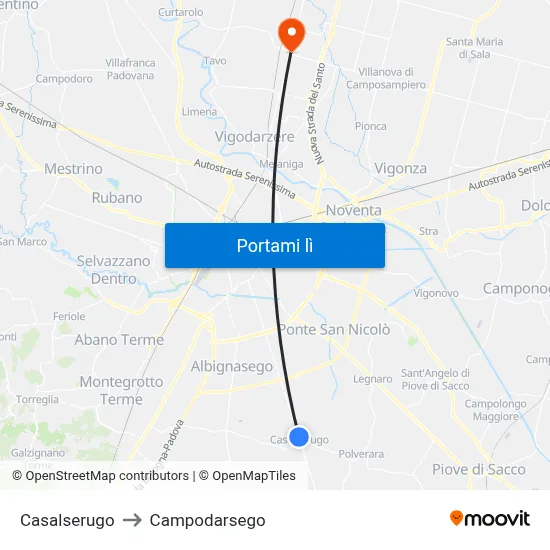 Casalserugo to Campodarsego map