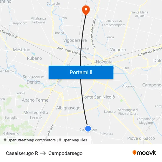 Casalserugo R to Campodarsego map
