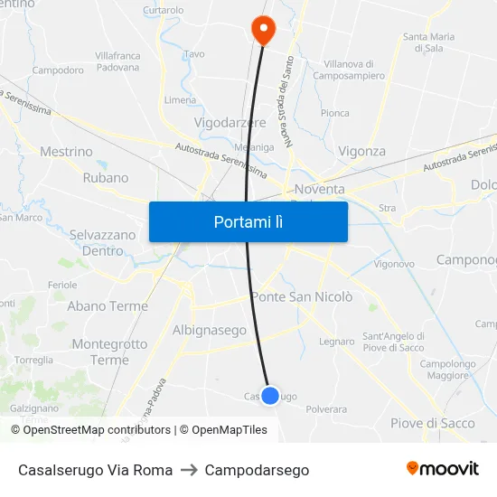 Casalserugo Via Roma to Campodarsego map