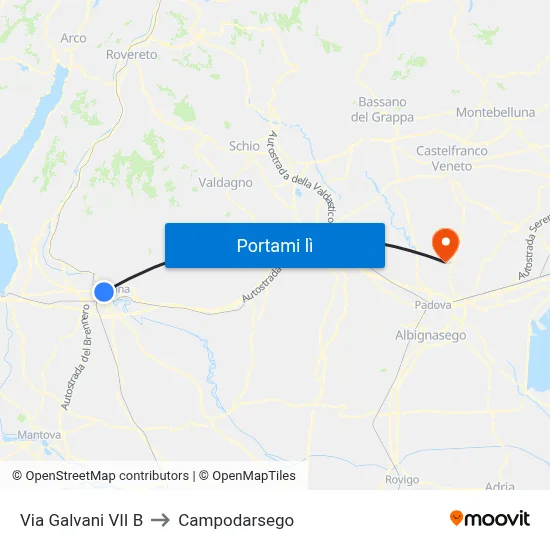 Via Galvani VII B to Campodarsego map