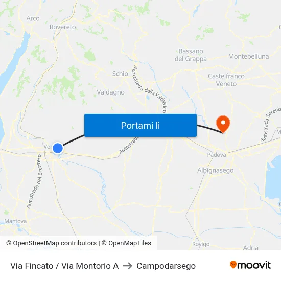 Via Fincato / Via Montorio A to Campodarsego map