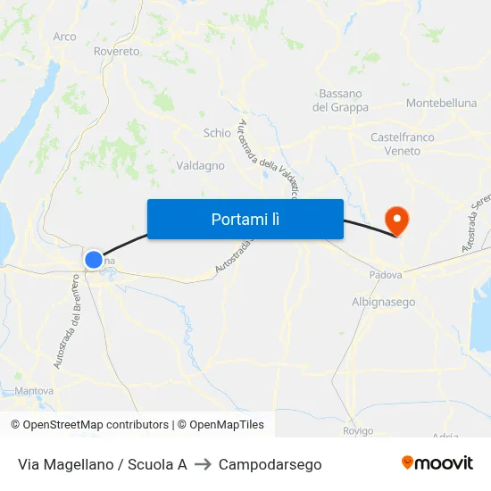 Via Magellano / Scuola A to Campodarsego map