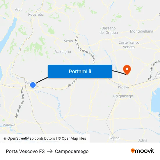 Porta Vescovo FS to Campodarsego map