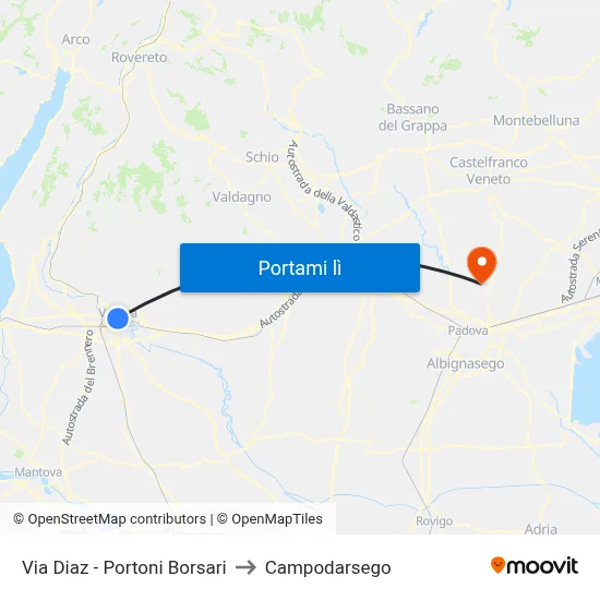 Via Diaz - Portoni Borsari to Campodarsego map