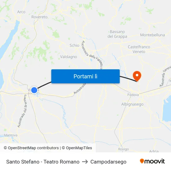 Santo Stefano - Teatro Romano to Campodarsego map