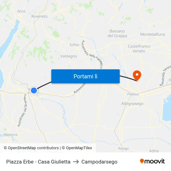 Piazza Erbe - Casa Giulietta to Campodarsego map
