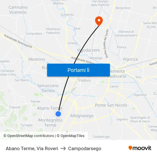 Abano Terme, Via Roveri to Campodarsego map