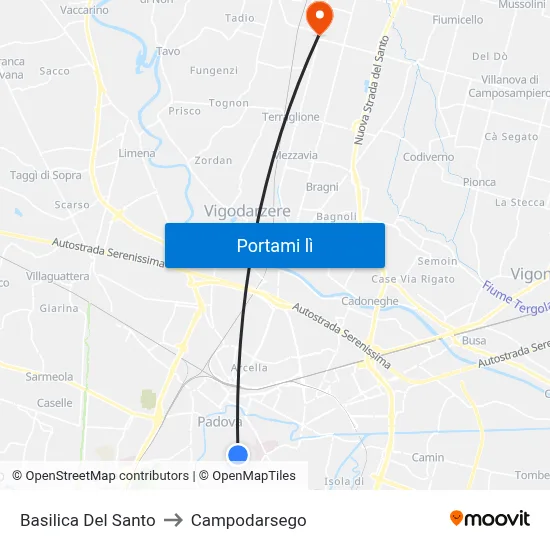 Basilica Del Santo to Campodarsego map
