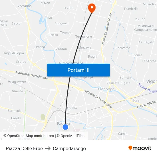Piazza Delle Erbe to Campodarsego map