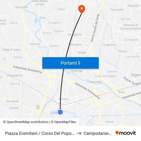 Piazza Eremitani / Corso Del Popolo to Campodarsego map
