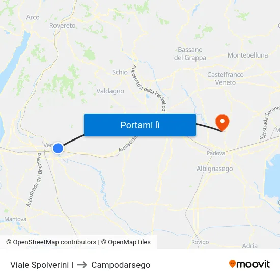 Viale Spolverini I to Campodarsego map