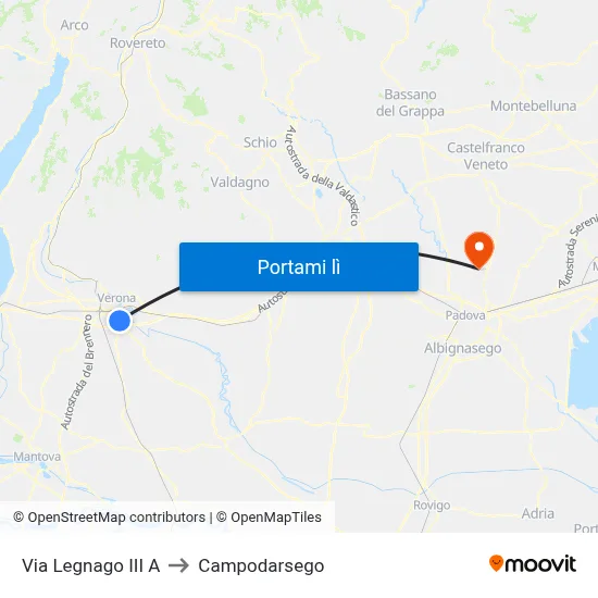 Via Legnago III A to Campodarsego map
