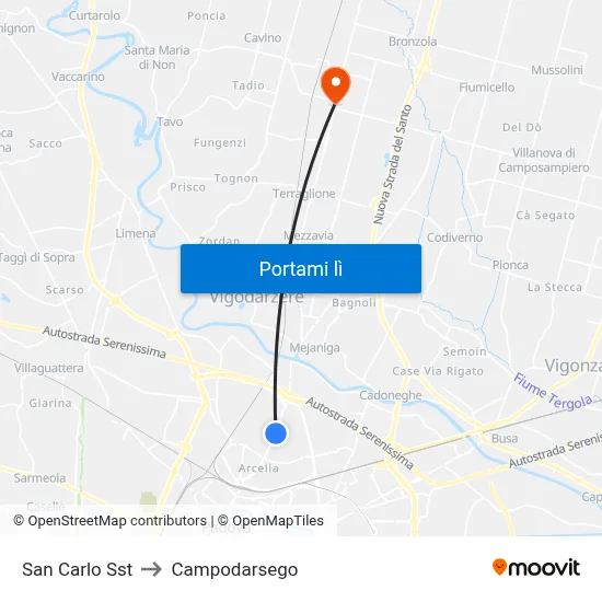 San Carlo Sst to Campodarsego map