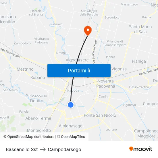 Bassanello Sst to Campodarsego map