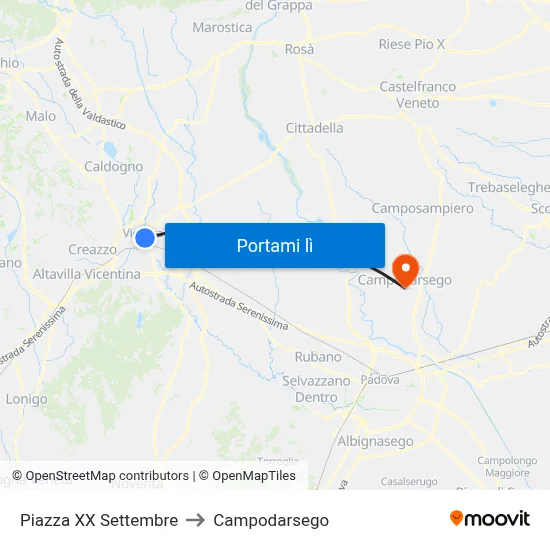 Piazza XX Settembre to Campodarsego map